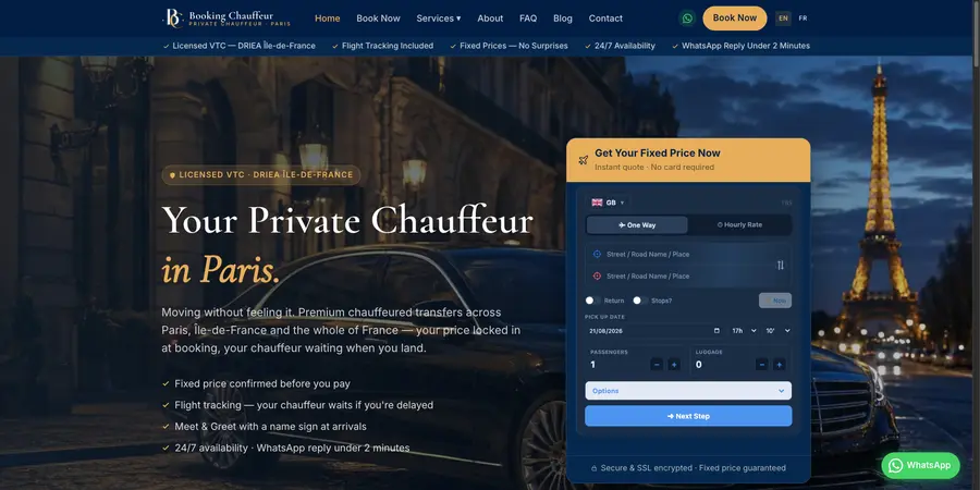 Booking Chauffeur website homepage