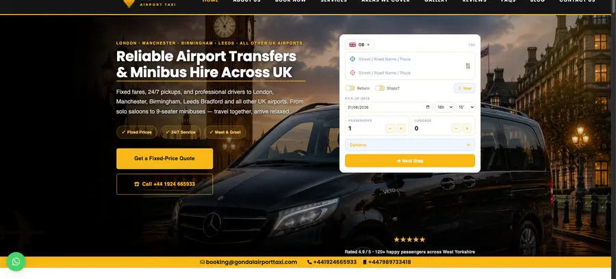 Gondal Airport Taxi website homepage